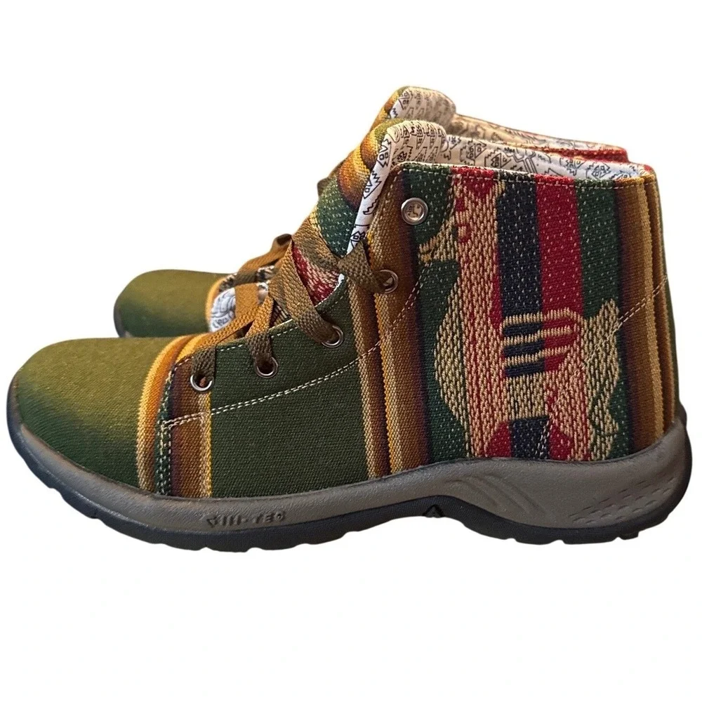 Inka‎ Peruvian Kilim Pattern Ankle Boots Lace Up Bohemian Unisex Size 10 11.5